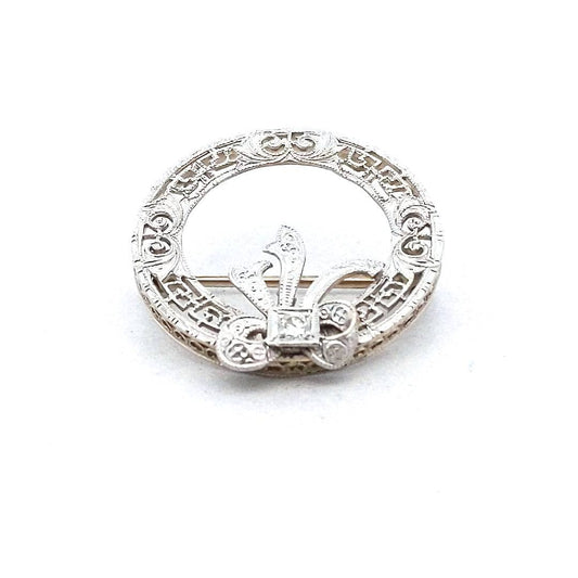 Edwardian 14K White Gold & Platinum Diamond Circle Bow Brooch