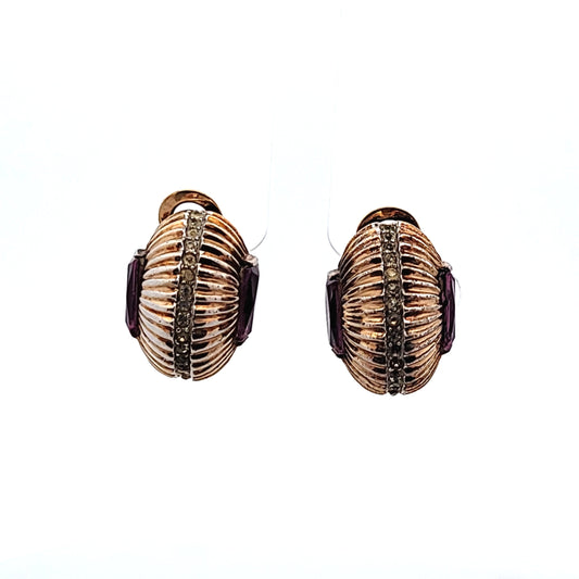 Retro Sterling Silver Rhinestone Clip-On Dome Earrings