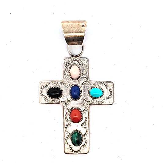 Sterling Silver Multi-Stone Cross Pendant