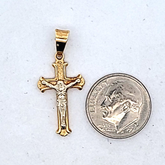 14K Two Tone Gold Crucifix Pendant