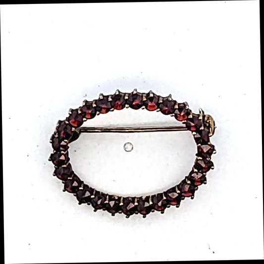Vintage 900 Silver Bohemian Garnet Oval Brooch