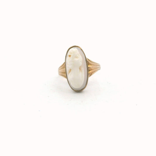 Antique 10K Yellow Gold Carved Shell Cameo Ring