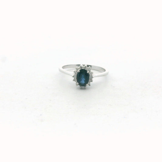 18K White Gold Sapphire & Diamond Halo Engagement Ring