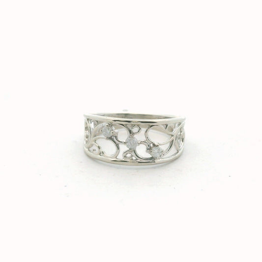 Vintage 10K White Gold Diamond Scrollwork Tapered Band