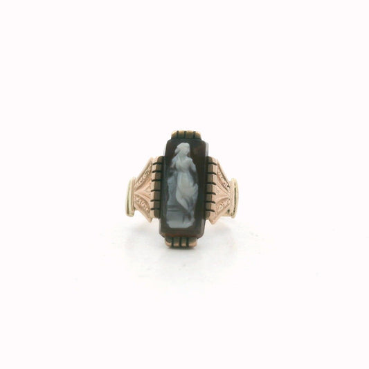 Antique Victorian 10K Yellow Gold Sardonyx Cameo Ring