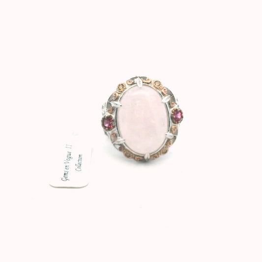 Michael Valitutti Sterling Palladium Alloy Rose Quartz & Tourmaline Ring