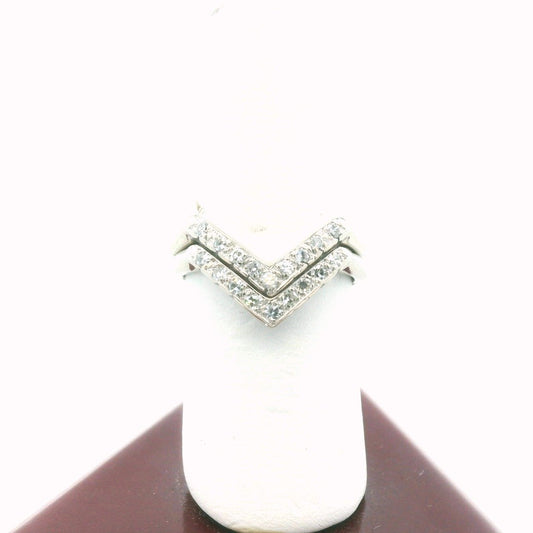 Vintage 14K White Gold Diamond Stackable Chevron Ring Set