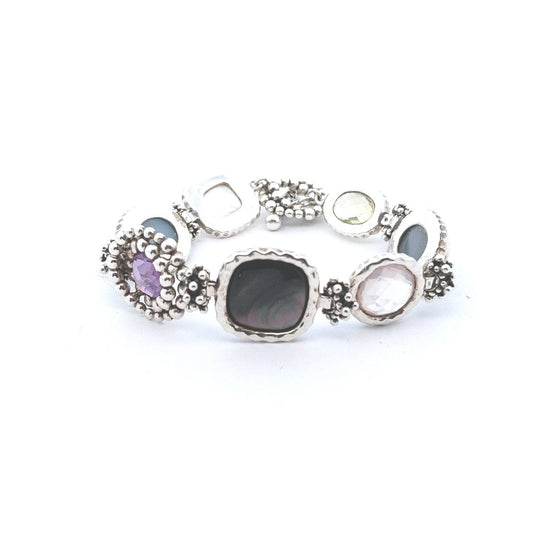 Designer $250 Michael Dawkins Sterling Silver Multi Gemstone Toggle Bracelet