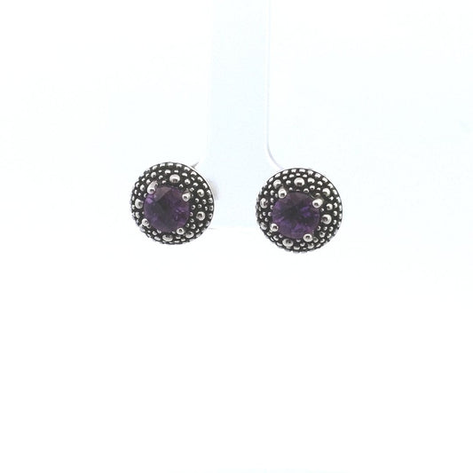 Designer $100 Michael Dawkins Sterling Silver Amethyst Stud Earrings