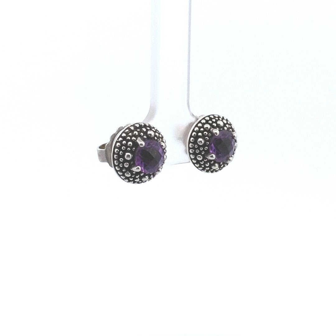 Designer $100 Michael Dawkins Sterling Silver Amethyst Stud Earrings