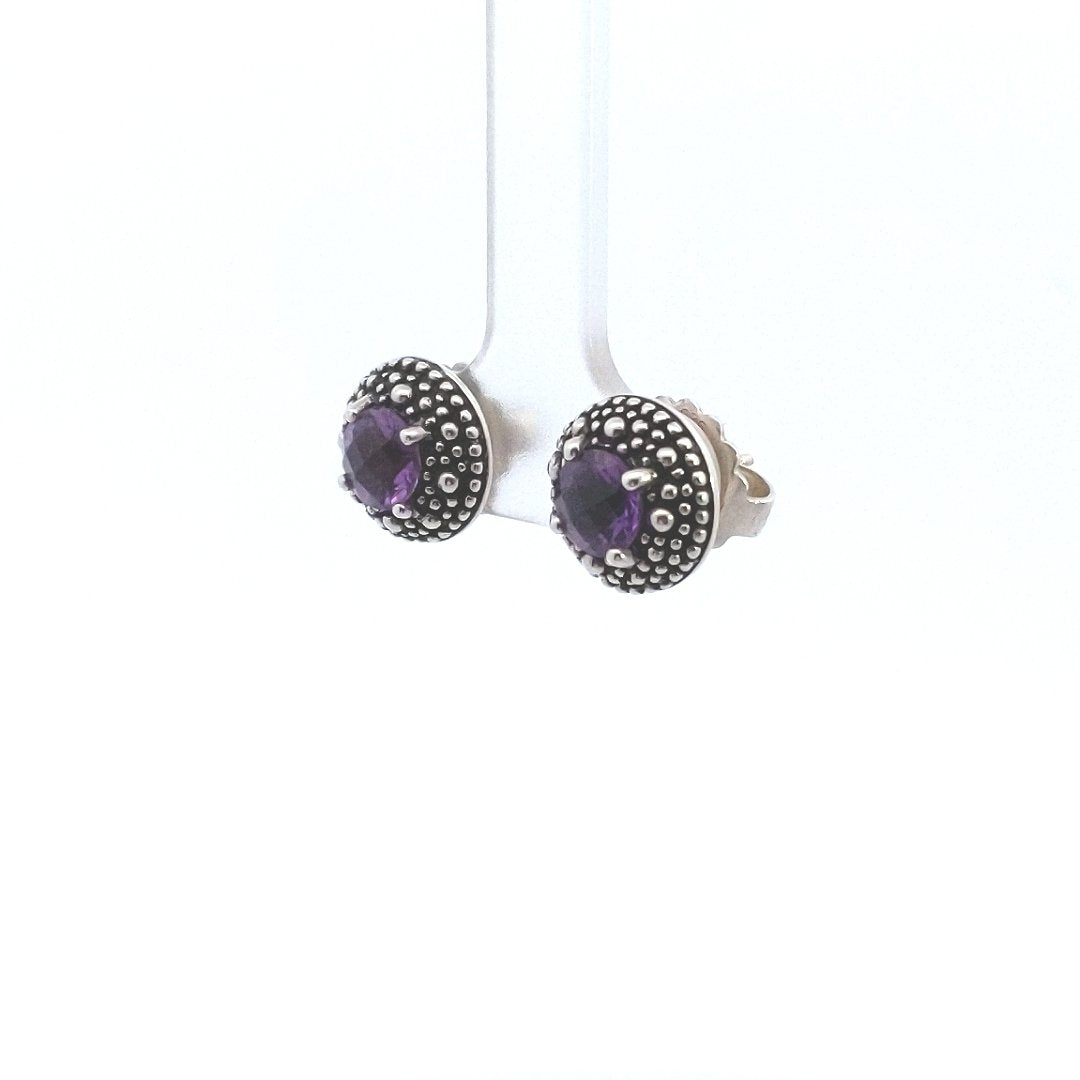 Designer $100 Michael Dawkins Sterling Silver Amethyst Stud Earrings