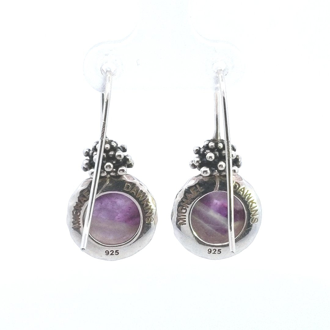 Designer $100 Michael Dawkins Sterling Purple Flourite Earrings