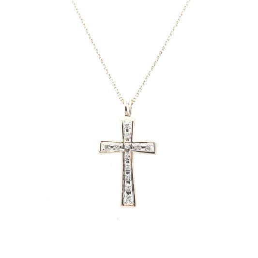 Estate $700 14K Yellow Gold Diamond Cross Necklace