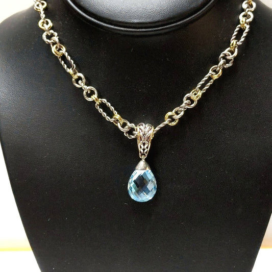 18K Yellow Gold Sterling Silver RCI Blue Topaz Twist Necklace