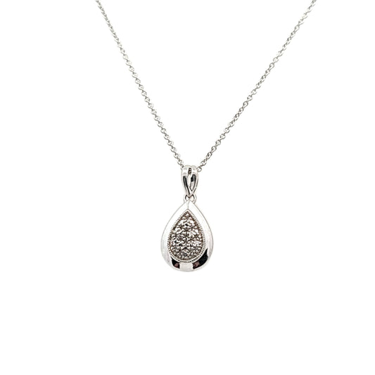 Estate $140 Sterling Silver Pear Shape Diamond Necklace