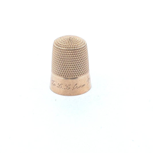 Vintage 14K Yellow Gold Monogram Inscription Thimble