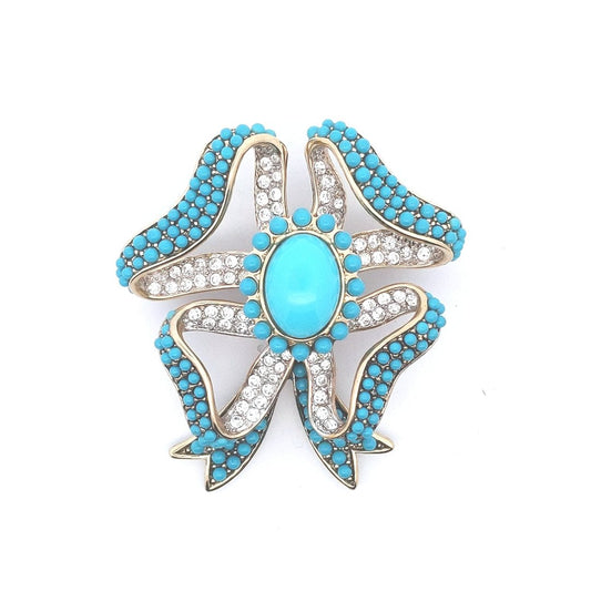 Vintage $200 Kenneth Jay Lane Turquoise Glass Rhinestone Bow Pin