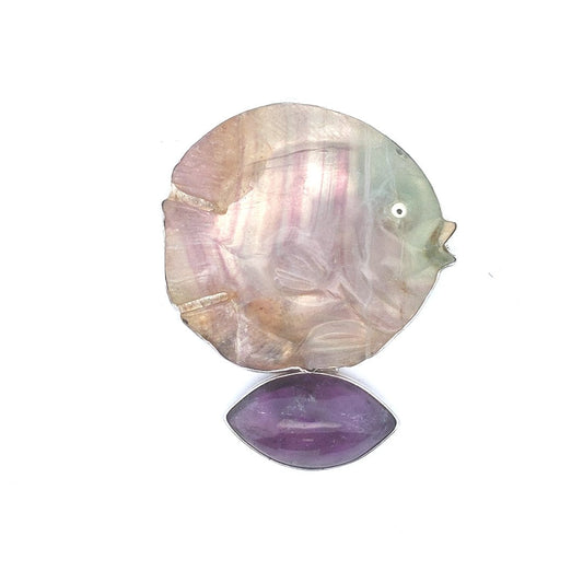 Designer Sterling AKR Fluorite Fish Brooch