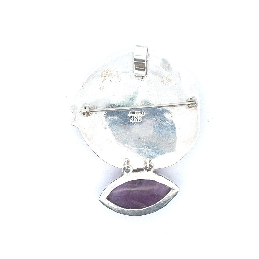 Designer Sterling AKR Fluorite Fish Brooch