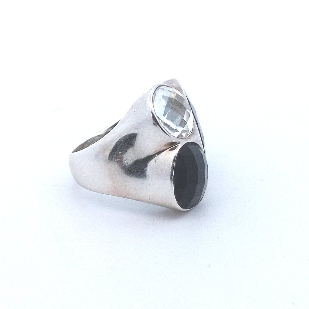 Designer $250 Michael Dawkins Sterling Quartz & Onyx Ring