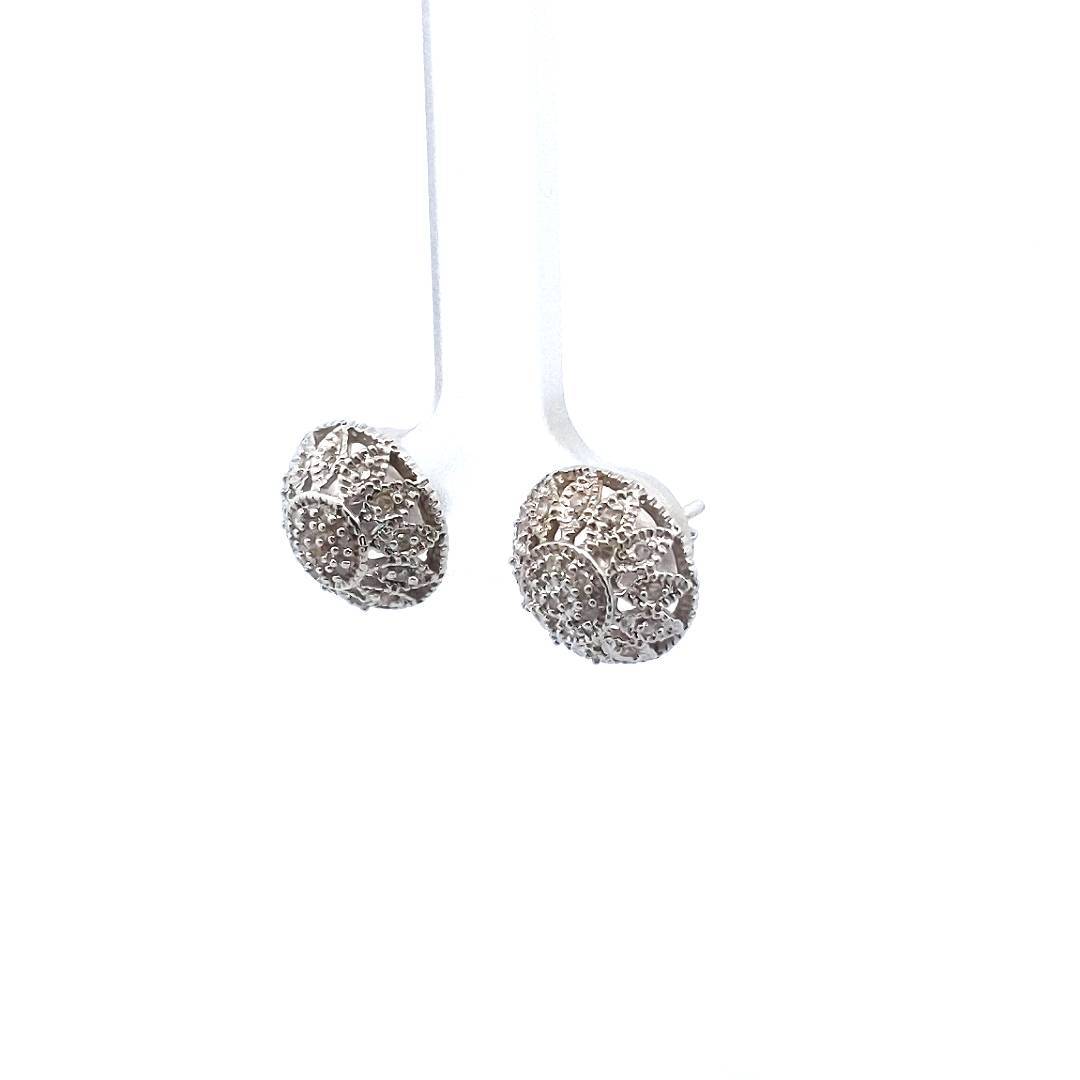Sterling Silver Dome Shaped Diamond Earrings