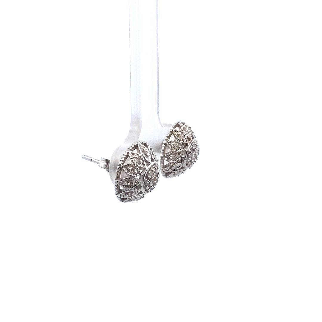 Sterling Silver Dome Shaped Diamond Earrings