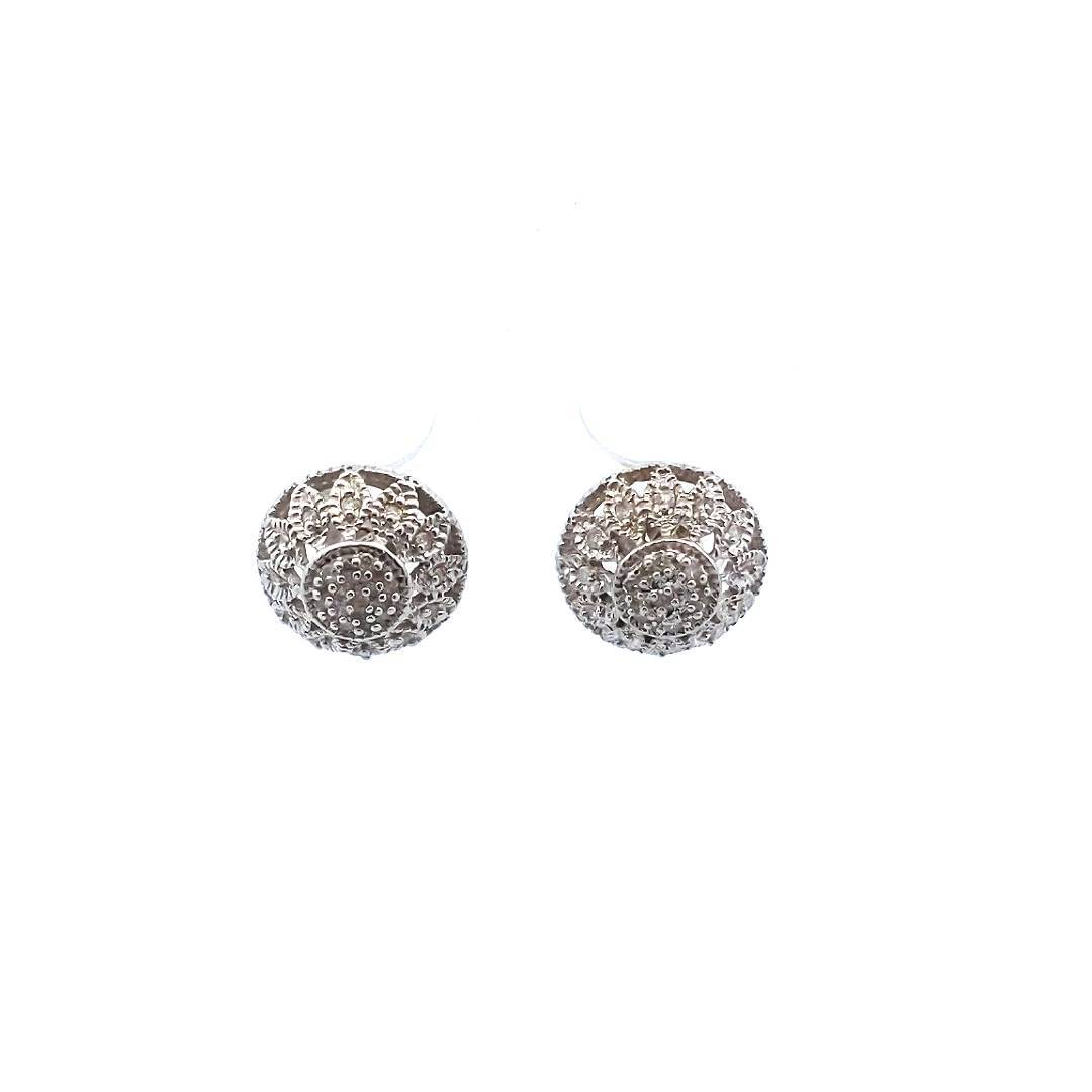 Sterling Silver Dome Shaped Diamond Earrings