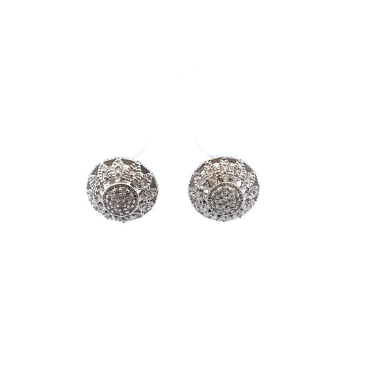 Sterling Silver Dome Shaped Diamond Earrings