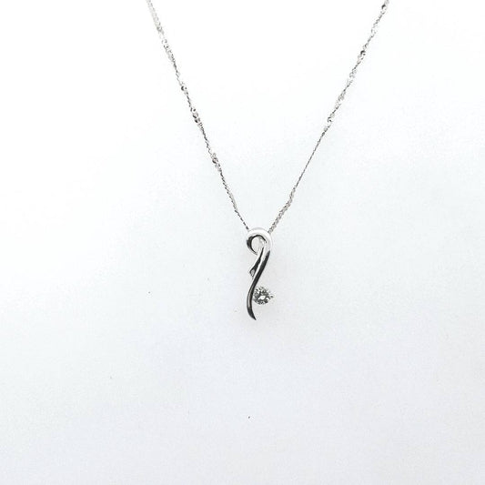 18K White Gold & Platinum Diamond Scroll Design Pendant Necklace