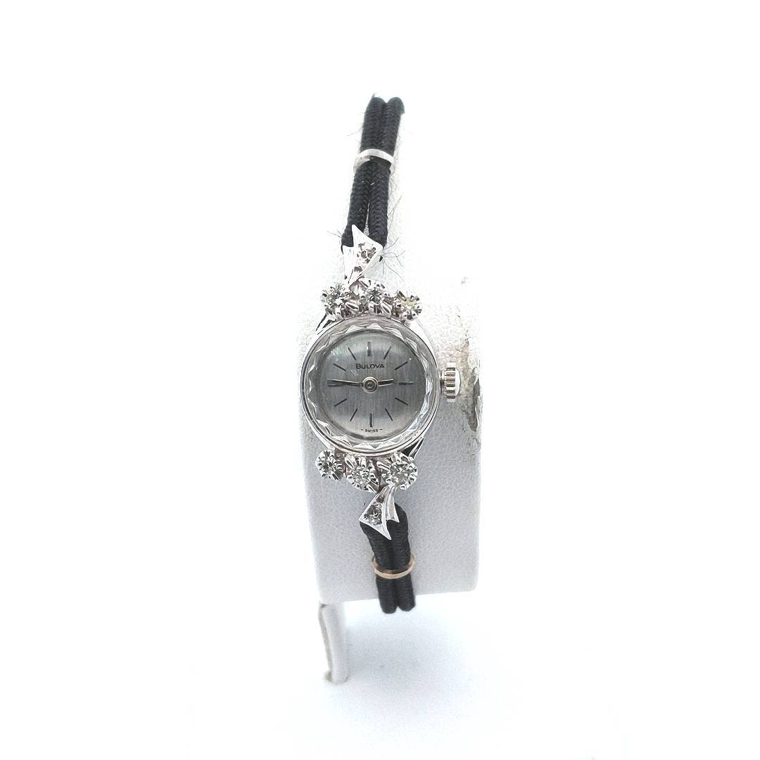 Bulova 14K White Gold Diamond Manual Wind Ladies Watch