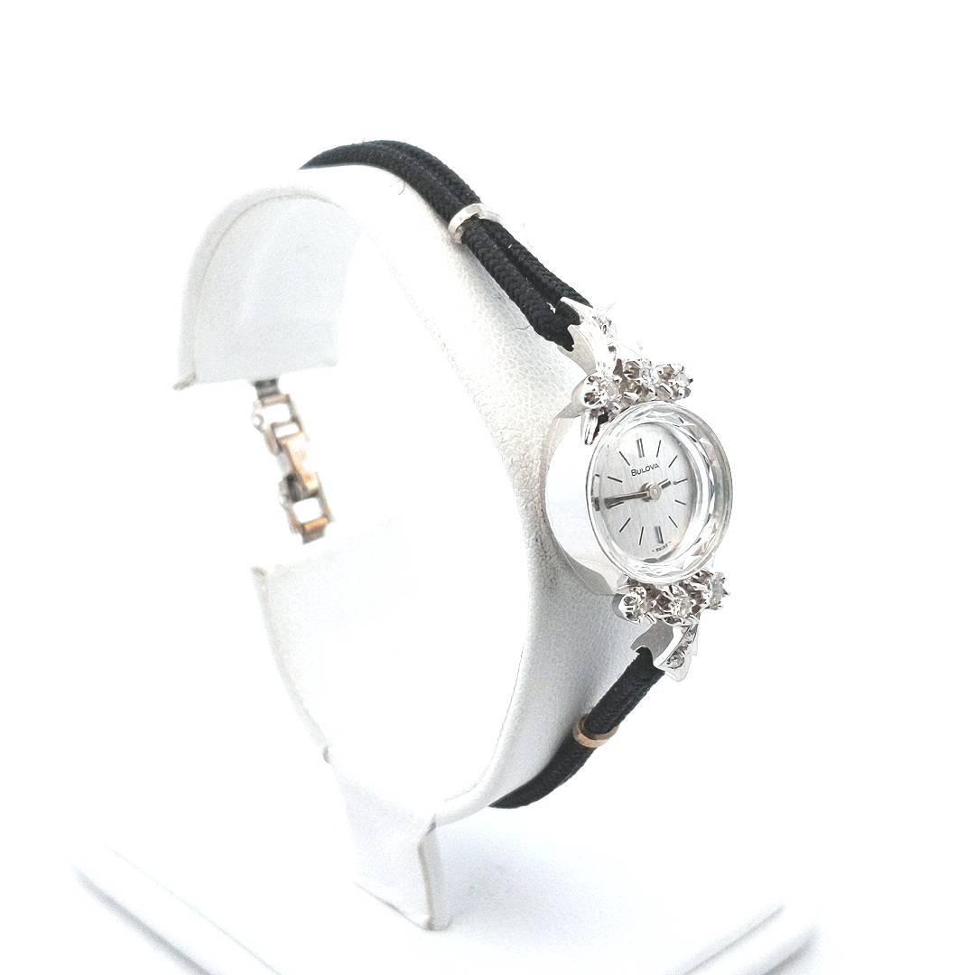 Bulova 14K White Gold Diamond Manual Wind Ladies Watch