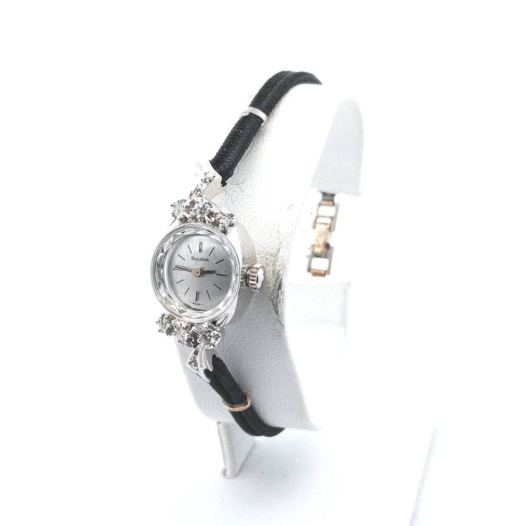 Bulova 14K White Gold Diamond Manual Wind Ladies Watch