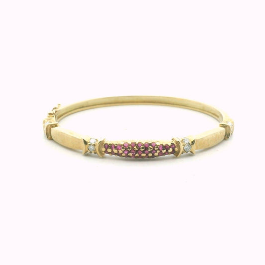 Vintage 14K Yellow Gold Diamond & Ruby Bangle