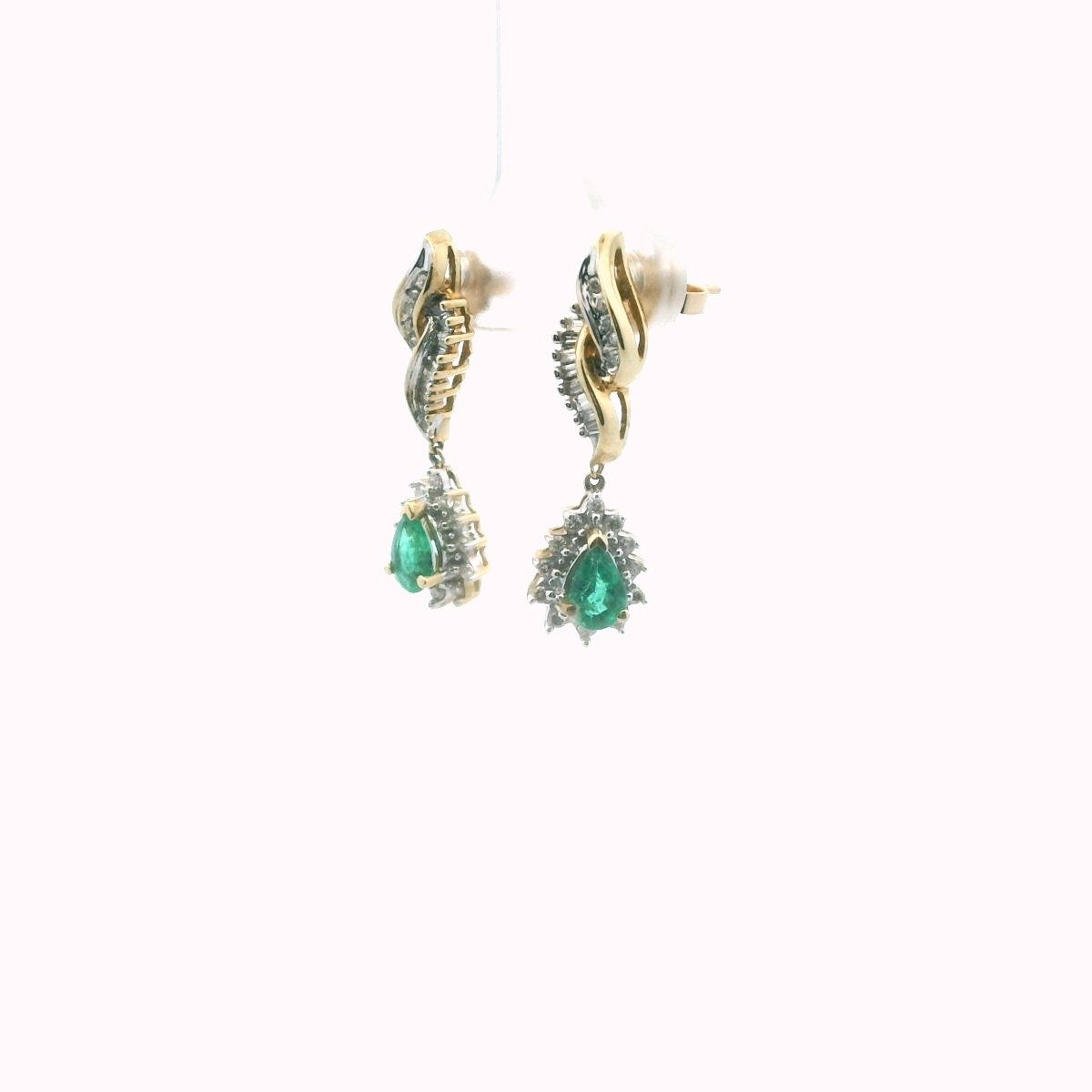 Vintage 10K Yellow Gold Diamond & Emerald Drop Earrings