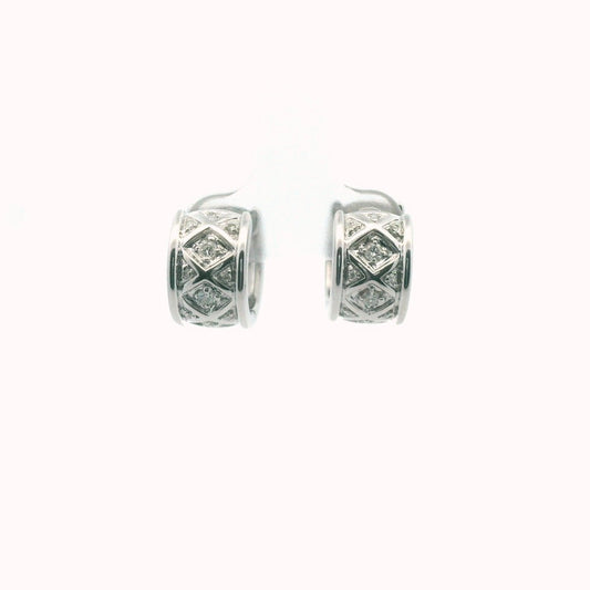 14K White Gold Diamond Lattice Design Huggie Earrings