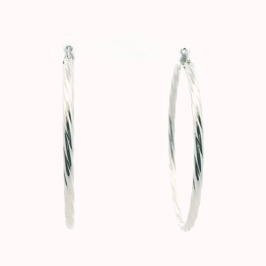 14K White Gold Twisted Hoop Earrings