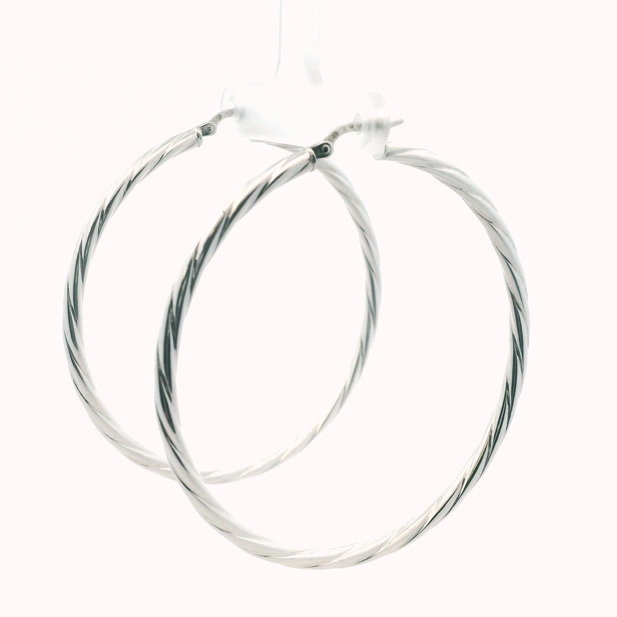 14K White Gold Twisted Hoop Earrings
