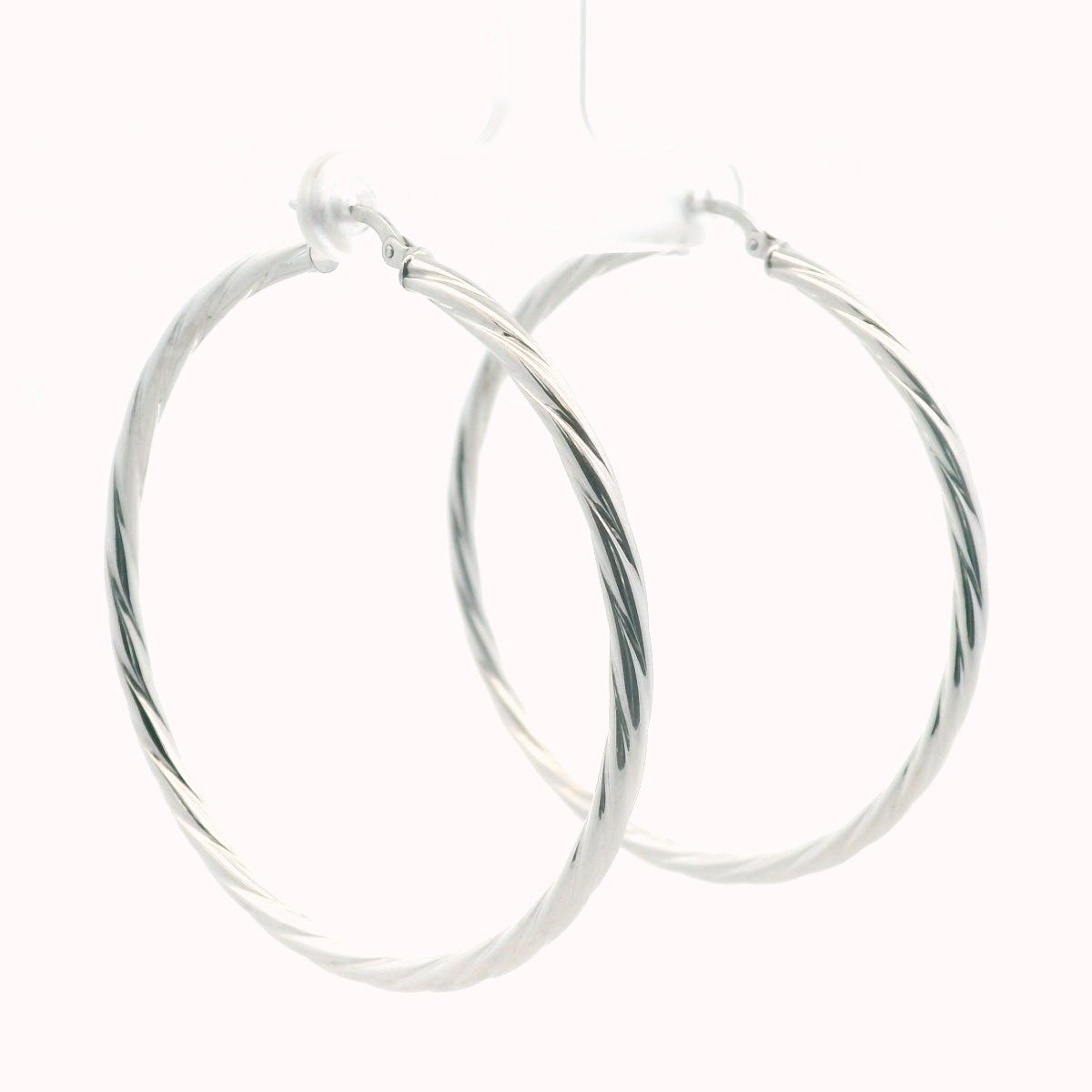 14K White Gold Twisted Hoop Earrings
