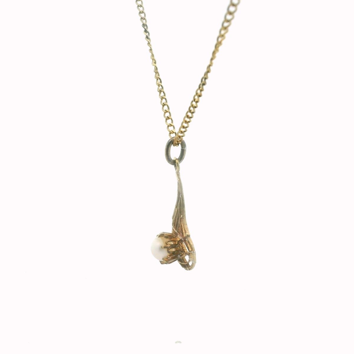 Antique 10K Yellow Gold Pearl Lavalier Milgrain Necklace