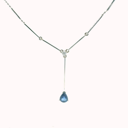 18K White Gold Diamond & Sapphire Bar & Ball Necklace