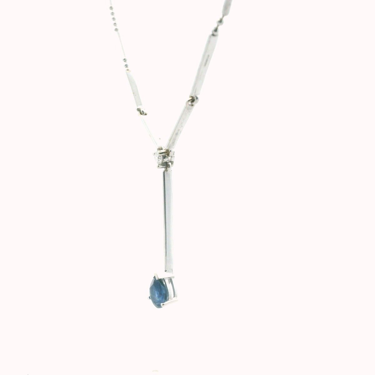 18K White Gold Diamond & Sapphire Bar & Ball Necklace
