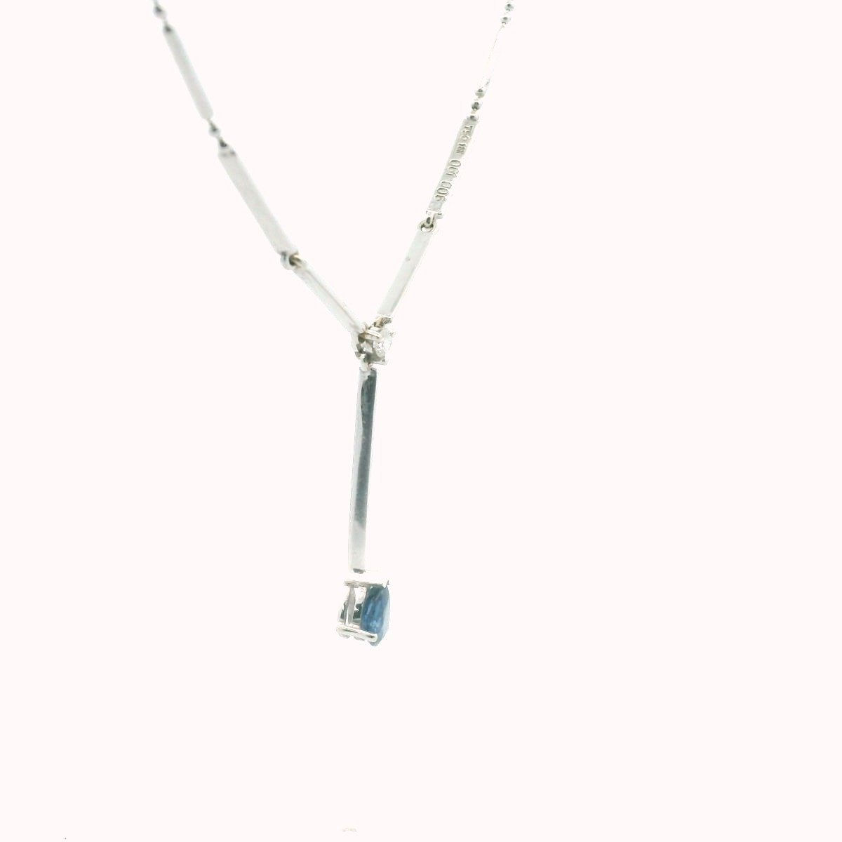 18K White Gold Diamond & Sapphire Bar & Ball Necklace