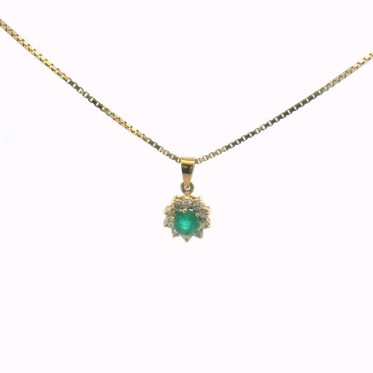 18K Yellow Gold Diamond & Emerald Box Chain Necklace