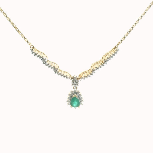 14K Yellow Gold Diamond & Emerald Necklace