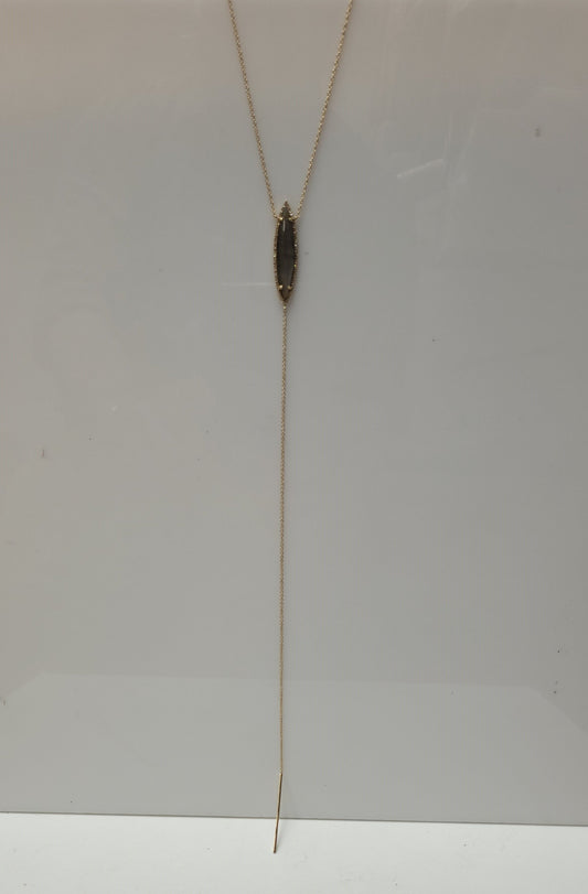 14K Yellow Gold Diamond & Labradorite Drop Bar Necklace