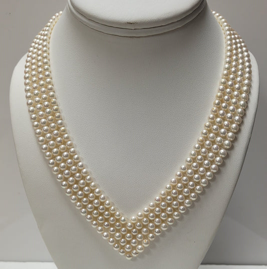 Wempe 18K Two Tone Gold 4-Row Pearl & Diamond V Necklace