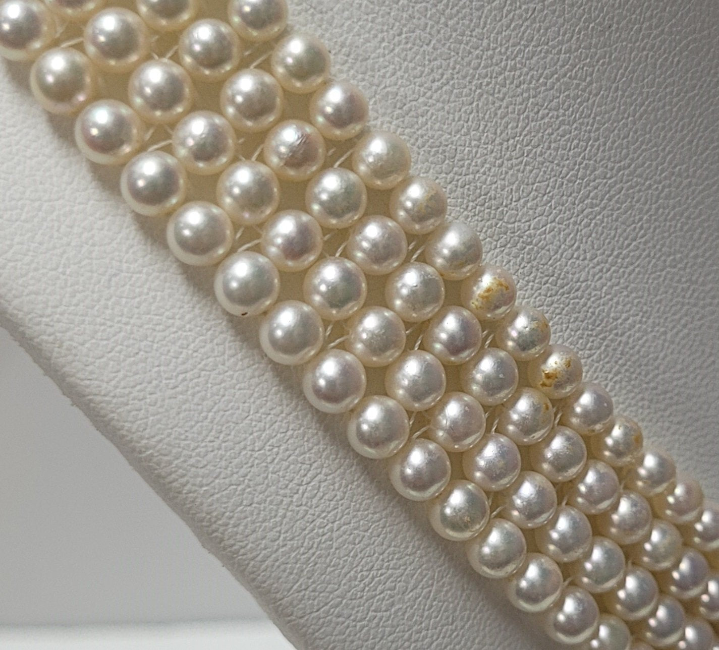Wempe 18K Two Tone Gold 4-Row Pearl & Diamond V Necklace