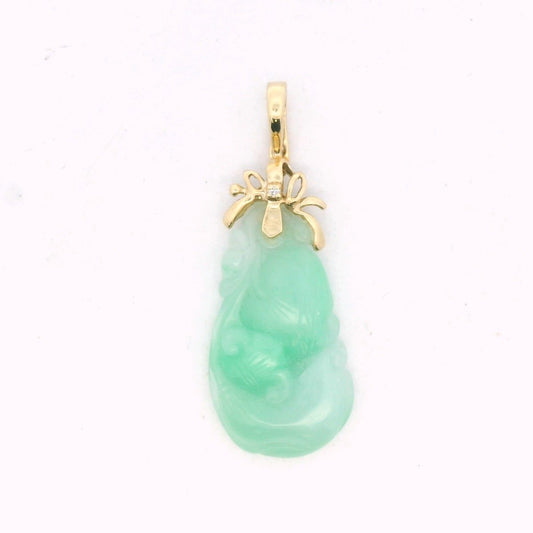Vintage 14K Yellow Gold Diamond & Carved Jadeite Pendant