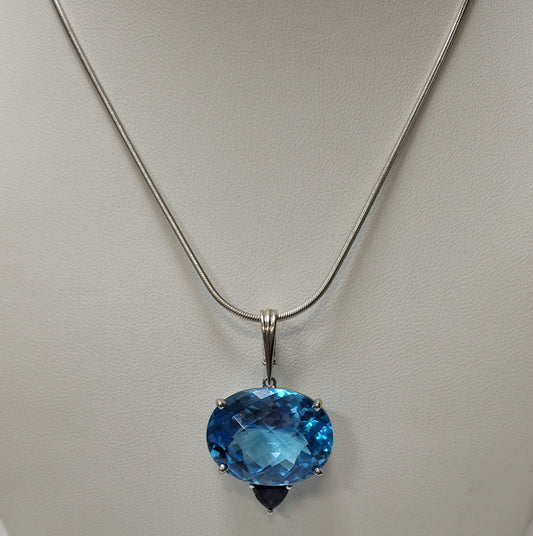 14K White Gold Blue Topaz & Iolite Necklace