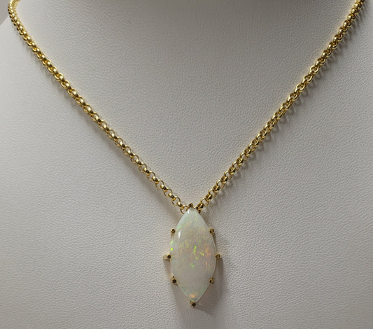 14K Yellow Gold Marquise White Opal Necklace